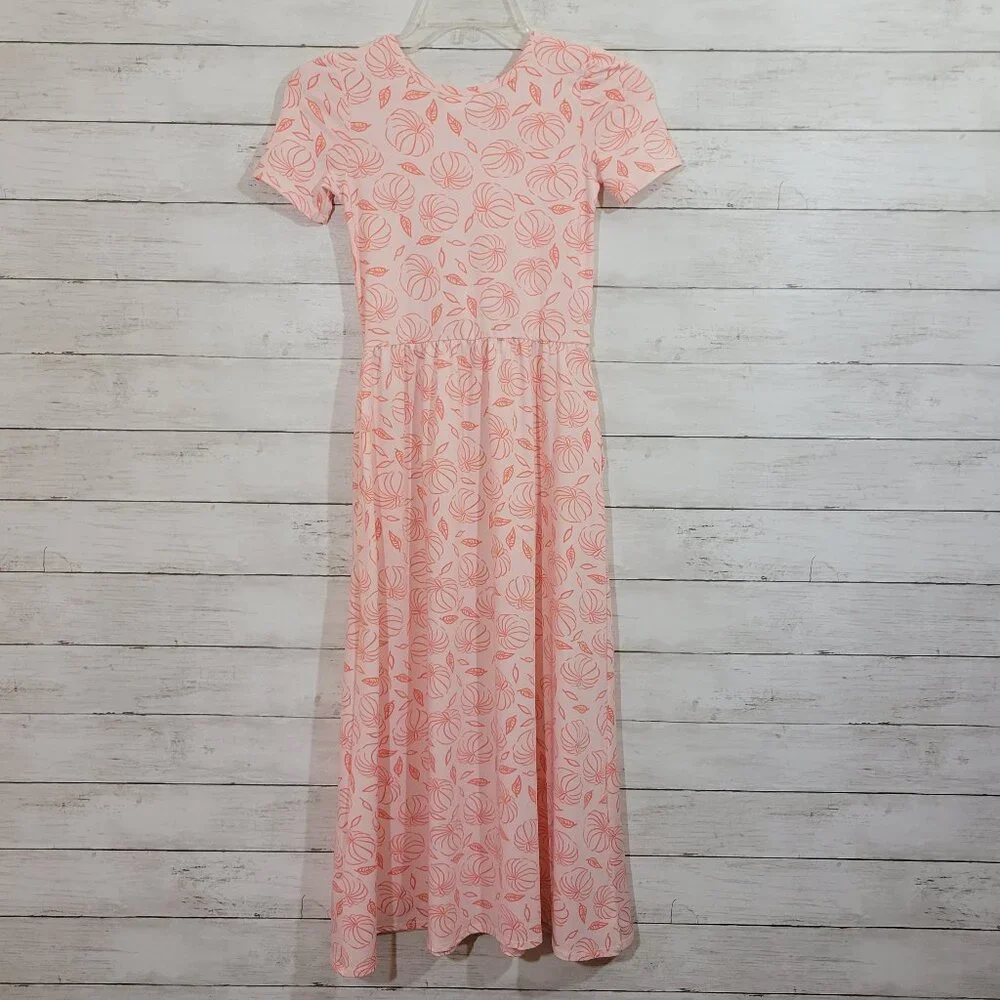 Dot Dot Smile Long Maxi‎ Dress Fall Print Pumpkins Leaves Orange Size 8/10